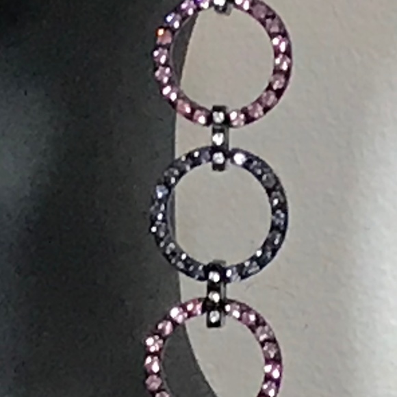 NWT Design Lab Lord & Taylor Circle Drop Earrings/Purple & Pink Rhinestones - Picture 8 of 9